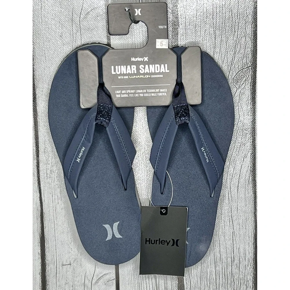 Hurley Lunar Sandal Navy Blue Youth‎ Size 5Y BQ3186-451 Lunarlon Cushioning